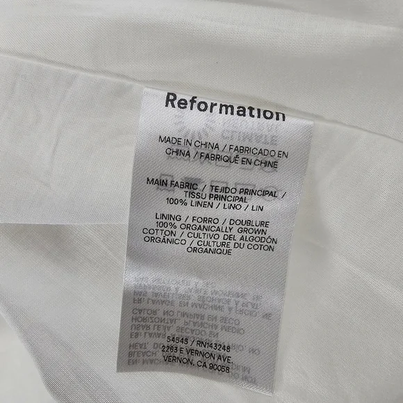 Reformation Isabeli Linen White Mini Dress Size 8 New With Tags Dresses